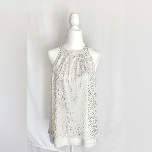 Diane Von Furstenberg White and Silver Silk Sleeveless Blouse. Size 4